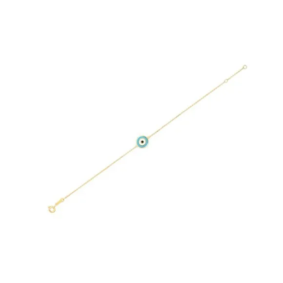 14K Yellow Gold Blue Evil Eye Bracelet - Handcrafted & Stylish